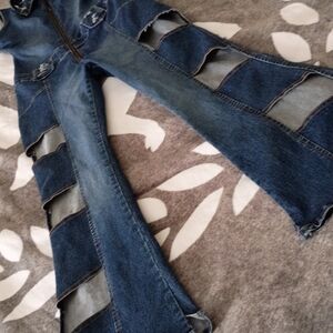 Vintage Y2K Bibs Overalls Flare Wide Leg Distressed Retro 9 L